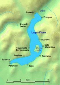 mappa delle tappe del periplo del lago d'Iseo