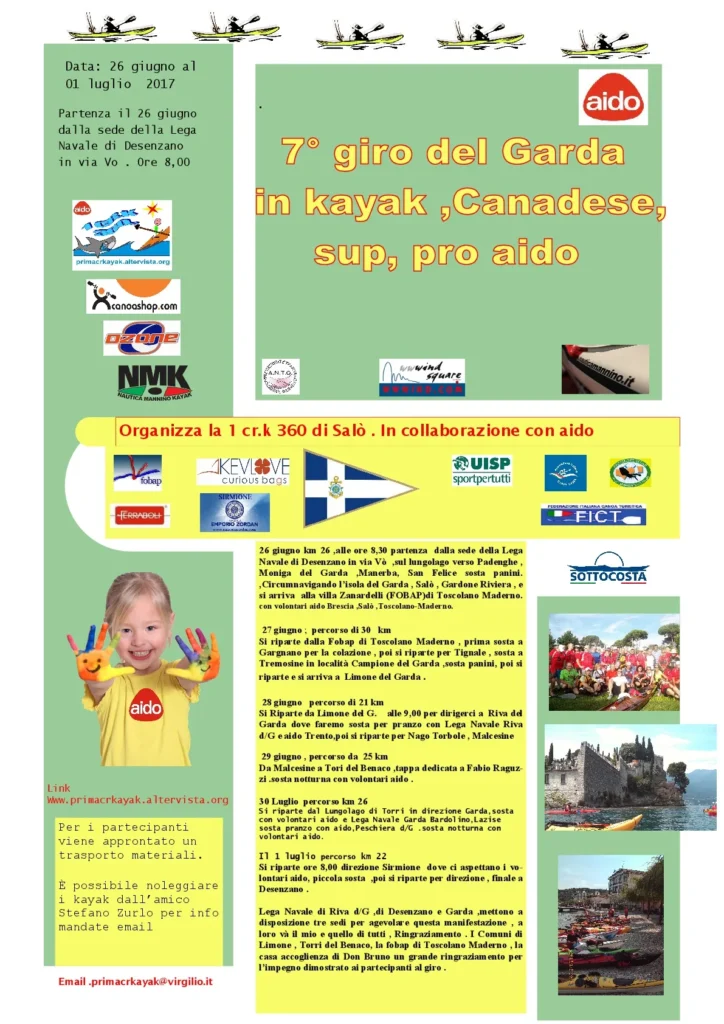 7° Giro del Garda in collaborazione con AIDO: volantino del 7° Giro del Garda in kayak, canadese e sup