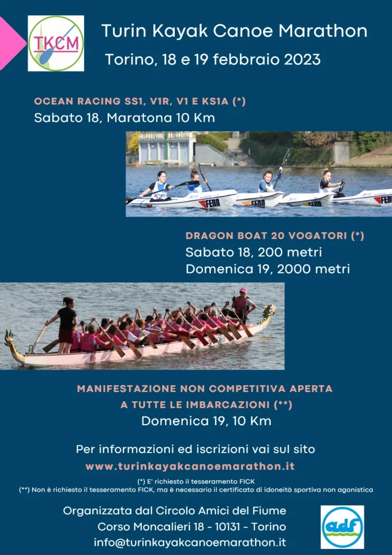News Torino Kayak Canoe Marathon 18-19 Febbraio 2023: locandina dell’evento