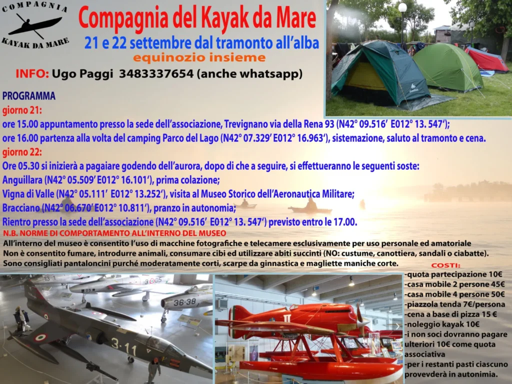 21-22 Settembre, dal tramonto all’alba, passiamo insieme l’equinozio: volantino della Compagnia del Kayak da Mare per l'equinozio
