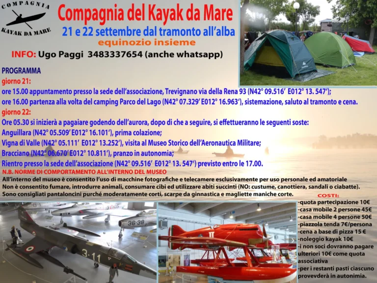 News 21-22 Settembre, dal tramonto all’alba, passiamo insieme l’equinozio: volantino della Compagnia del Kayak da Mare per l'equinozio