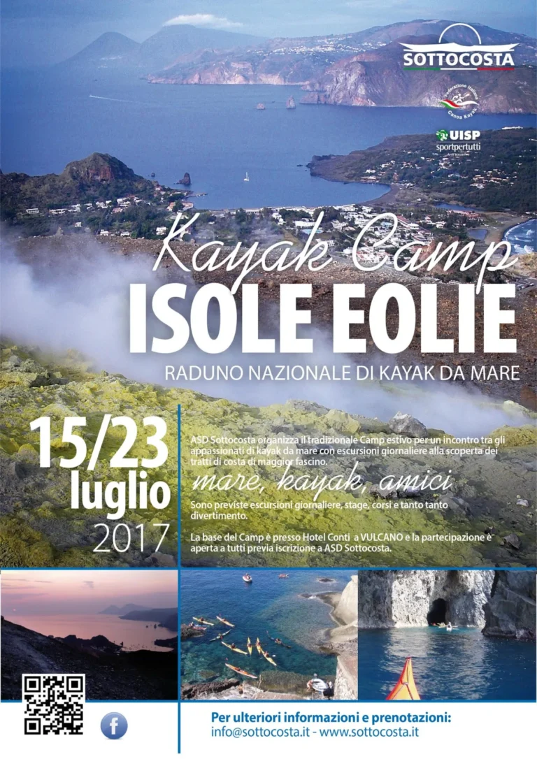 News Camp Sottocosta 2017 alle Isole Eolie: locandina del Kayak Camp Isole Eolie 2017