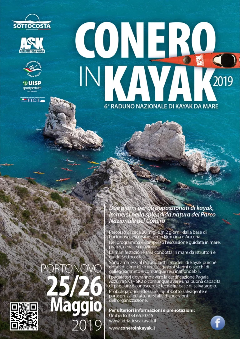 News Conero in kayak 2019, 6° Raduno Nazionale di kayak da mare, Portonovo 25-26 Maggio: locandina di Conero in Kayak 2019 a Portonovo
