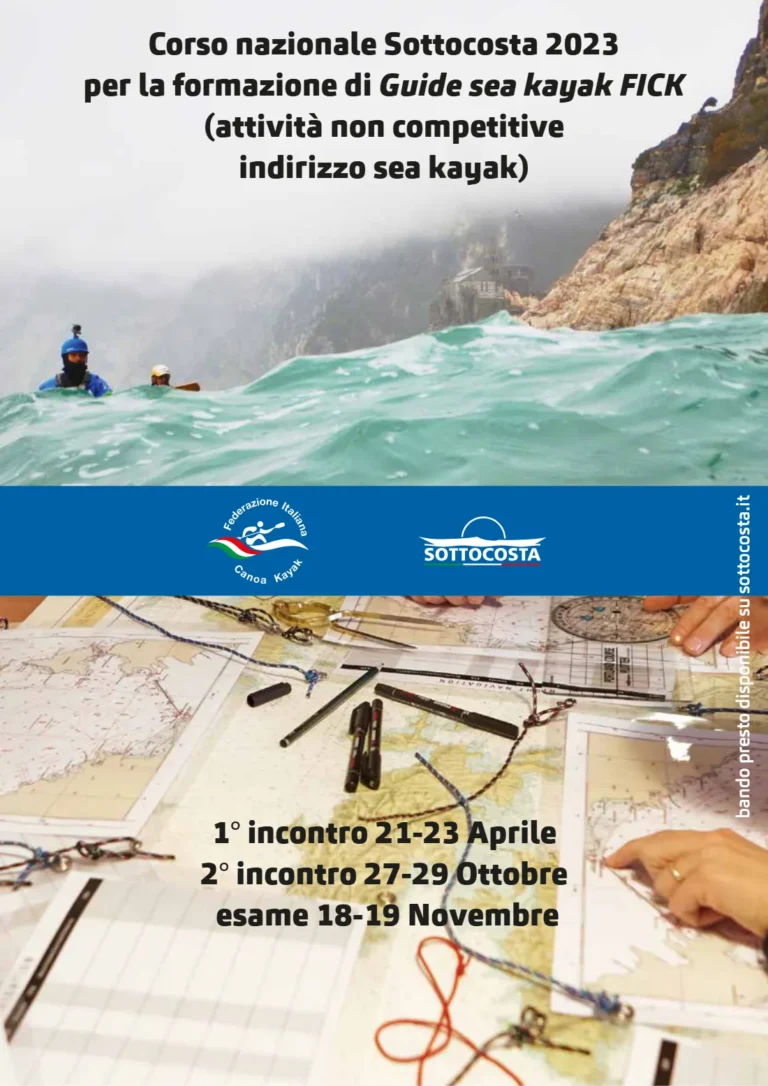 News Bando corso nazionale 2023 per Guida FICK Sea Kayak Sottocosta: locandina dell’evento