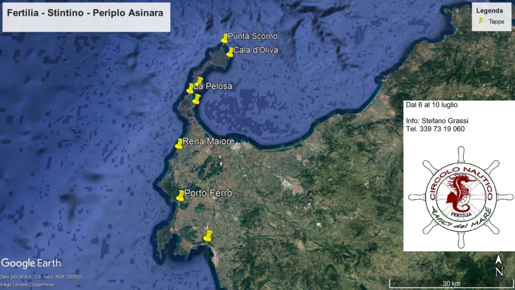 Fertilia, Stintino, Periplo Asinara (Sardegna): mappa satellitare del periplo dell'Asinara
