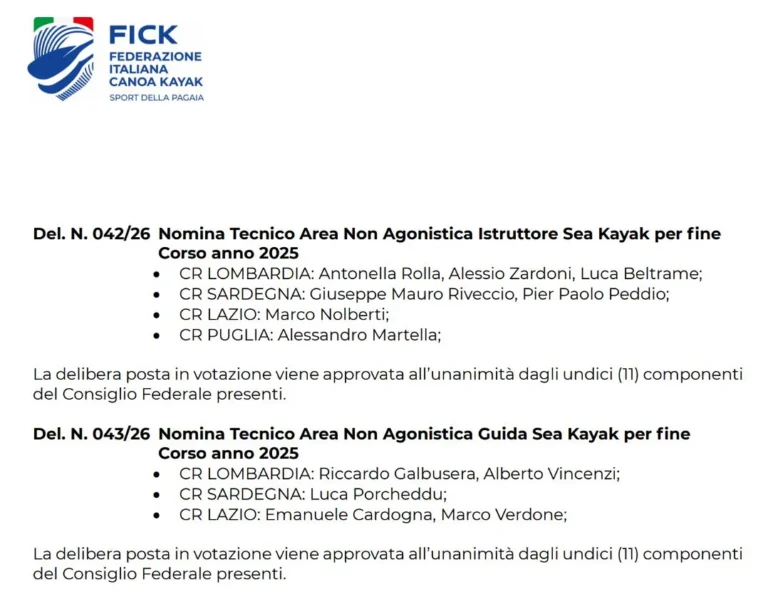 News Delibera FICK n. 042/26 e n. 043/26: testo delle delibere FICK con le nomine