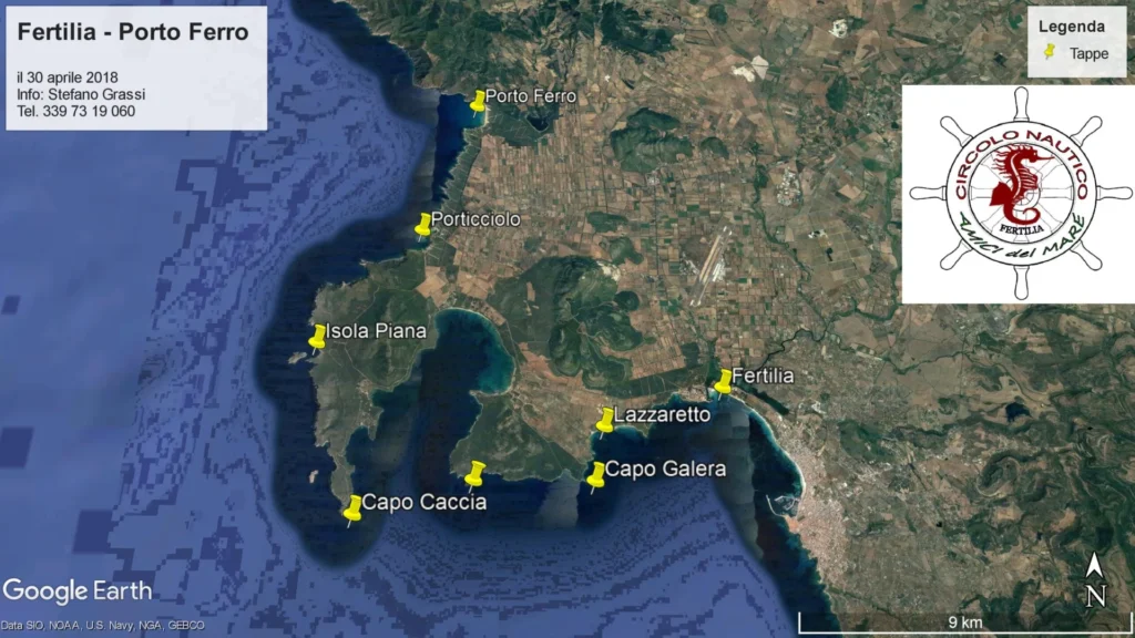 Da Fertilia a Porto Ferro (Sardegna): mappa satellitare del percorso da Fertilia a Porto Ferro
