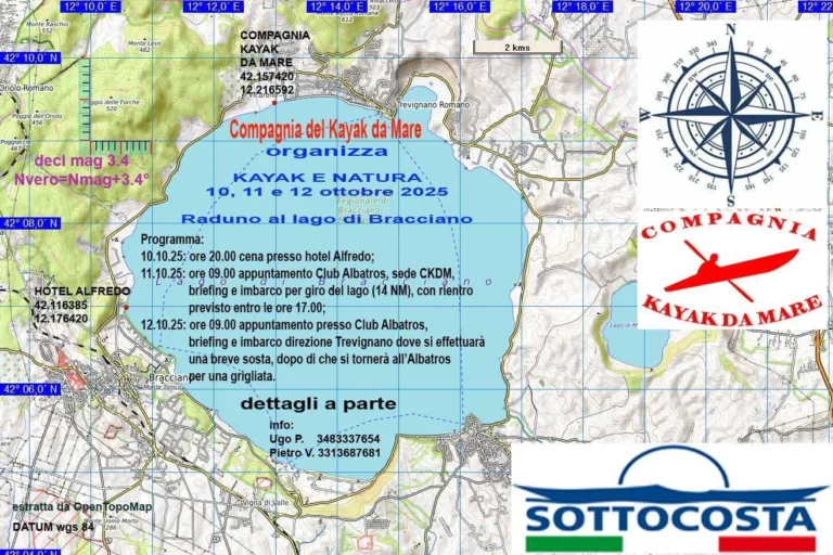 News KAYAK E NATURA, Lago di Bracciano 10, 11 e 12 ottobre 2025: programma di Kayak e natura sul lago di Bracciano con la mappa