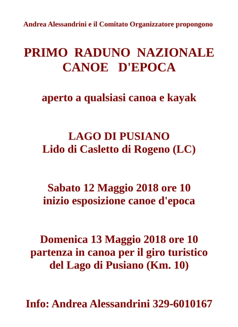 News Primo Raduno Nazionale Canoe d’Epoca: invito al primo raduno nazionale di canoe d'epoca sul lago di Pusiano