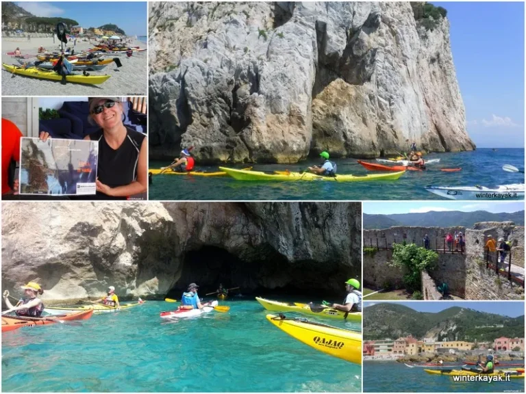 News Liguria di Ponente in kayak-raduno maggio 2018: collage di foto in kayak lungo la costa ligure