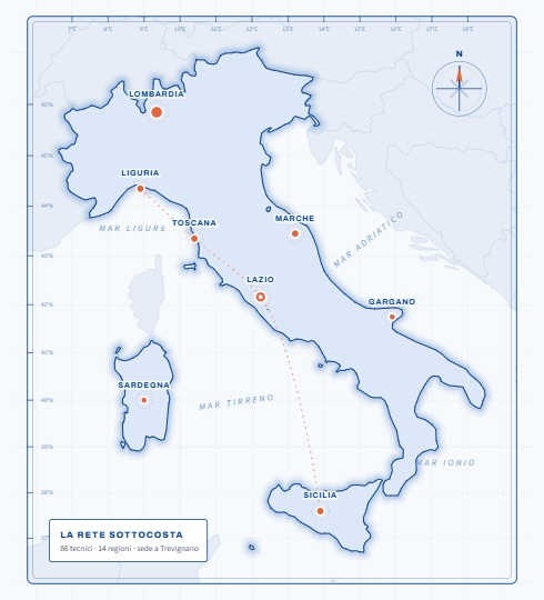 Formazione e certificazioni di kayak da mare: mappa d'Italia con le sedi della rete Sottocosta
