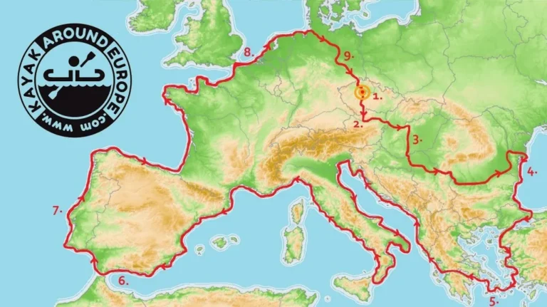 News Kayak Around Europe: mappa d'Europa con il percorso di Kayak Around Europe