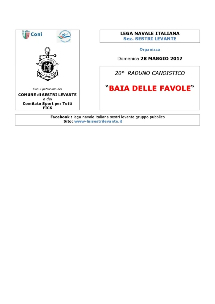 20° Raduno Canoistico Baia delle Favole: programma del raduno canoistico Baia delle Favole