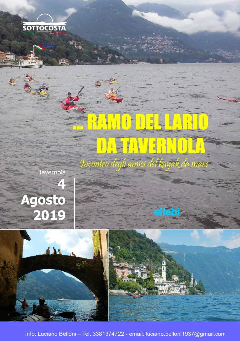 News Quel ramo del lago di Como che non volge a mezzogiorno, 4 Agosto: locandina dell'edizione 2019 con i kayak sul lago