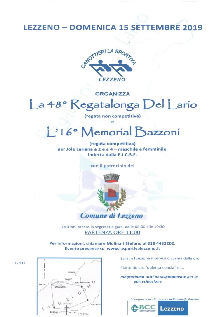 News REGATALONGA 2019, 15 settembre: locandina della 48ª Regatalonga del Lario