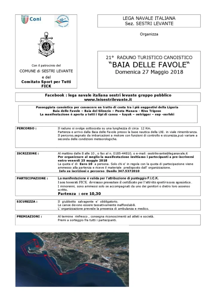 21° Raduno Turistico CanoisticoBaia delle Favole: programma del raduno Baia delle Favole con la mappa del percorso