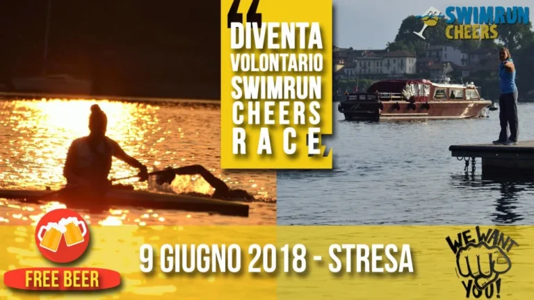 News Swimrun Cheers Isole Borromee (Lago Maggiore), 9 giugno 2018: banner dello Swimrun Cheers a Stresa 2018