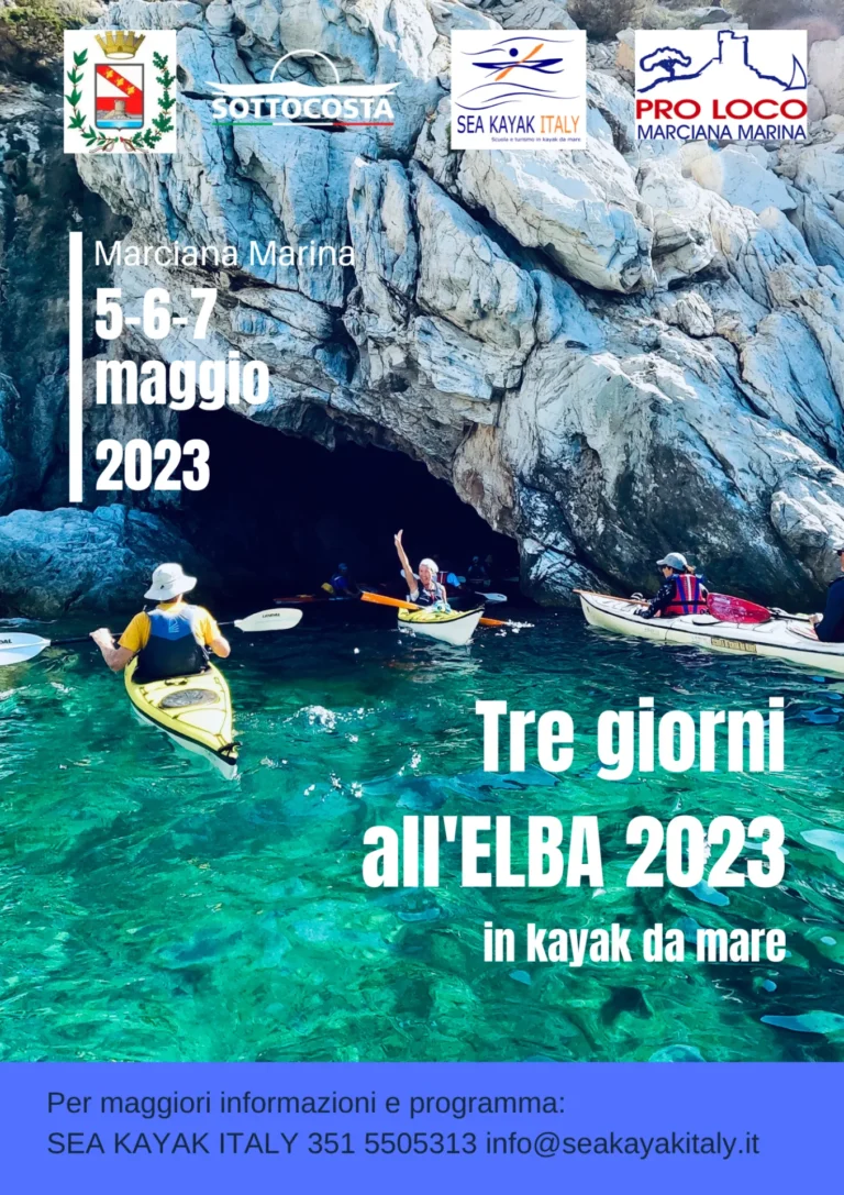 News Tre giorni all’Elba 2023 5-6-7 maggio: locandina dei tre giorni all'Elba 2023 in kayak da mare