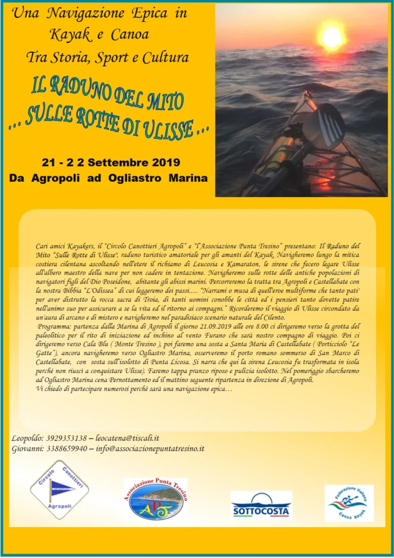 News IL RADUNO DEL MITO SULLE ROTTE DI ULISSE Agropoli, Ogliastro Marina 21-22 settembre 2019: locandina dell’evento